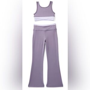 New Girls Athletic Works Lavender Purple Active Crop Top and Flare Leggings Set